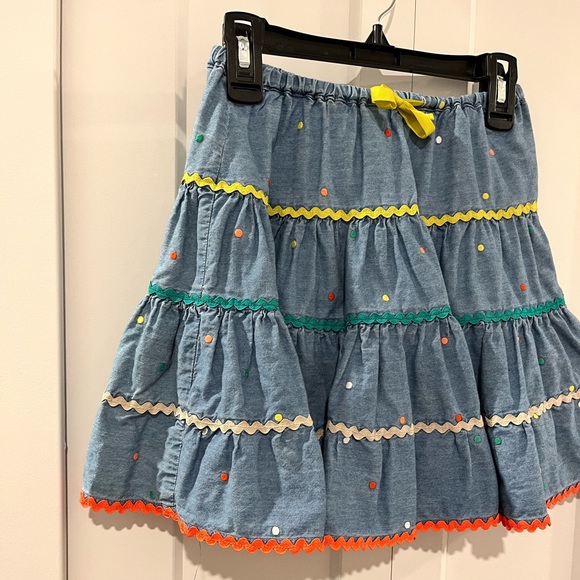 MINI BODEN PRE-LOVED TIER LAYER DENIM SWING SKIRT WITH ELASTIC WAISTBAND TIE - Picture 4 of 17